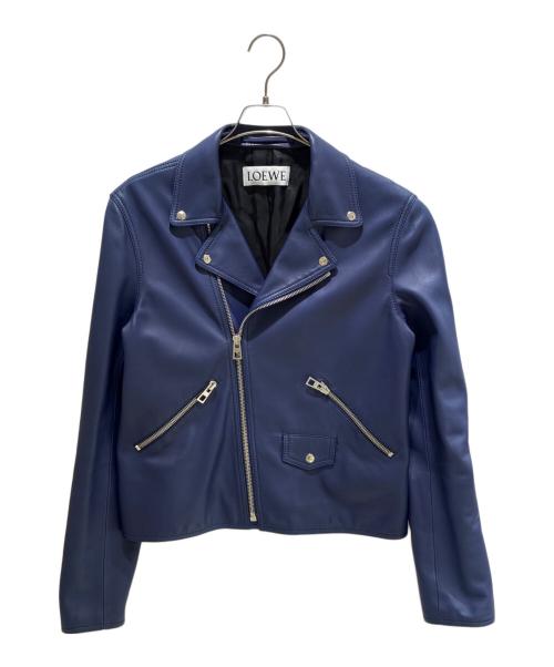 LOEWE（ロエベ）LOEWE (ロエベ) Leather Double-Breasted Biker Jacket/レザーダブルライダースジャケット/H1158140NU ブルー サイズ:Mの古着・服飾アイテム