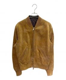 Berluti（ベルルッティ）の古着「スクリットカーフレザーボンバージャケット/カリグラフィ/ボンバージャケット/ダブルジップジャケット」｜ブラウン