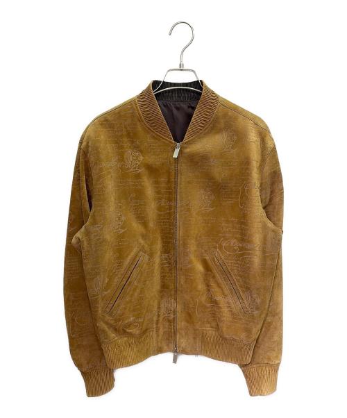 Berluti（ベルルッティ）Berluti (ベルルッティ) スクリットカーフレザーボンバージャケット/カリグラフィ/ボンバージャケット/ダブルジップジャケット ブラウン サイズ:R44の古着・服飾アイテム