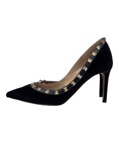 VALENTINO GARAVANI（ヴァレンティノ・ガラヴァーニ）VALENTINO GARAVANI (ヴァレンティノ・ガラヴァーニ) ロックスタッズ スウェードピールパンプス ブラック サイズ:37の古着・服飾アイテム