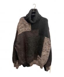 YOKE（ヨーク）の古着「OVERSIZED INTARSIA BLOCKING TURTLENECK SWEATER/インターシャ ブロッキング タートルネック セーター」｜ブラウン