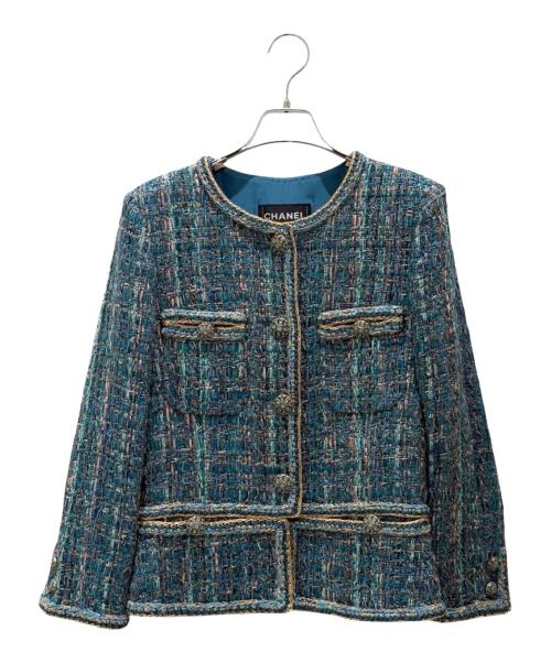 CHANEL（シャネル）CHANEL (シャネル) ツイードジャケット ブルー サイズ:36の古着・服飾アイテム