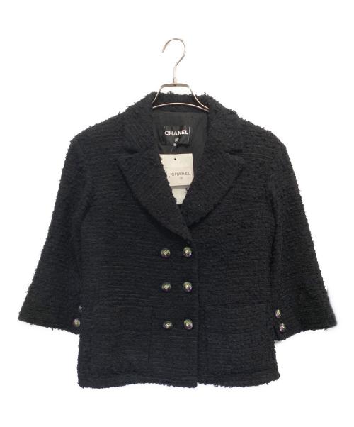 CHANEL（シャネル）CHANEL (シャネル) ライオンボタン ダブルブレスト ツイードジャケット ブラック サイズ:34の古着・服飾アイテム