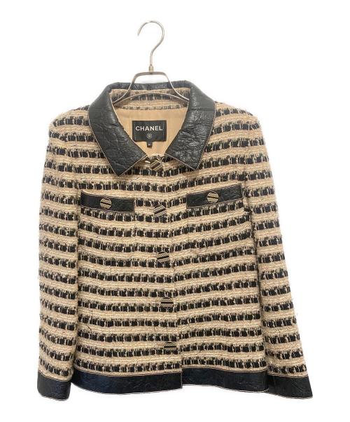 CHANEL（シャネル）CHANEL (シャネル) Tweed Contrast Collar Jacket　ツイード コントラスト カラー ジャケット ベージュ サイズ:36の古着・服飾アイテム