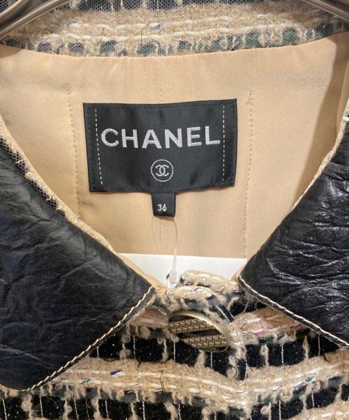 CHANEL（シャネル）CHANEL (シャネル) Tweed Contrast Collar Jacket　ツイード コントラスト カラー ジャケット ベージュ サイズ:36の古着・服飾アイテム