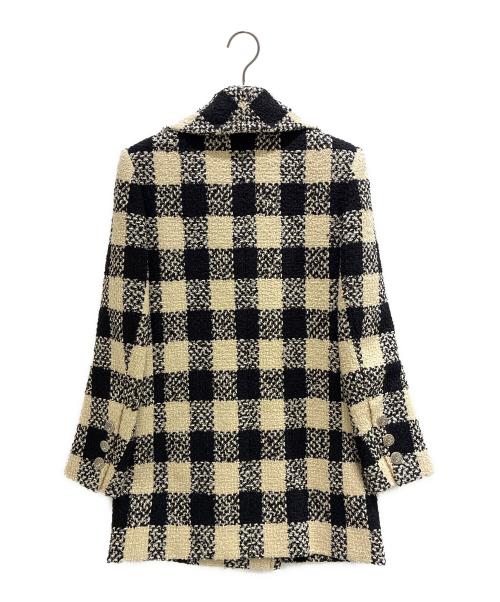 CHANEL（シャネル）CHANEL (シャネル) チェックツイードダブルコート アイボリー×ブラック サイズ:34の古着・服飾アイテム