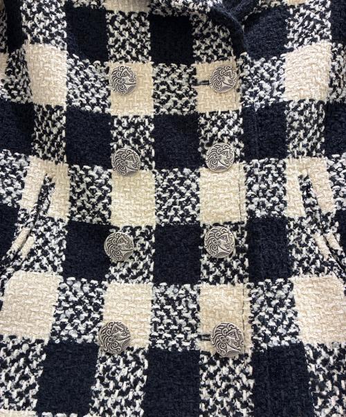CHANEL（シャネル）CHANEL (シャネル) チェックツイードダブルコート アイボリー×ブラック サイズ:34の古着・服飾アイテム