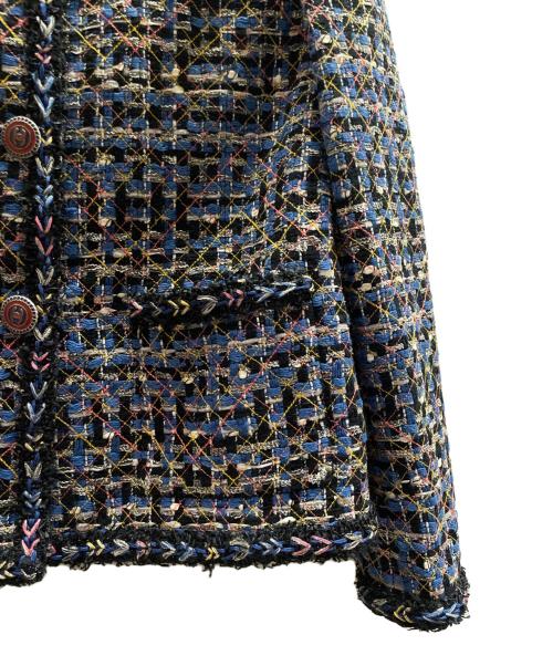 CHANEL（シャネル）CHANEL (シャネル) ココマークボタン ツイードショートジャケット ブルー サイズ:38の古着・服飾アイテム