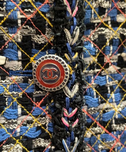 CHANEL（シャネル）CHANEL (シャネル) ココマークボタン ツイードショートジャケット ブルー サイズ:38の古着・服飾アイテム