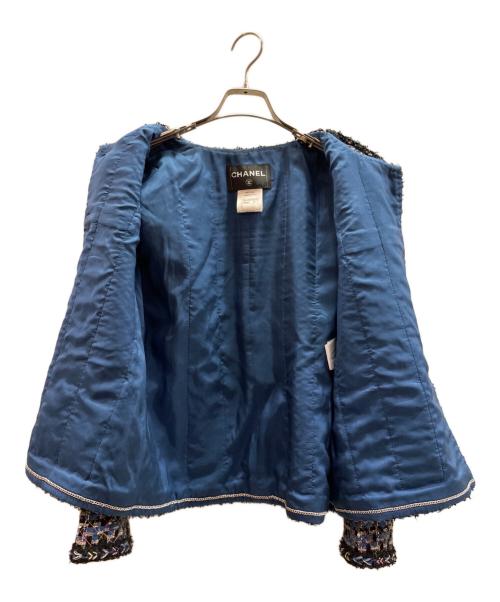 CHANEL（シャネル）CHANEL (シャネル) ココマークボタン ツイードショートジャケット ブルー サイズ:38の古着・服飾アイテム