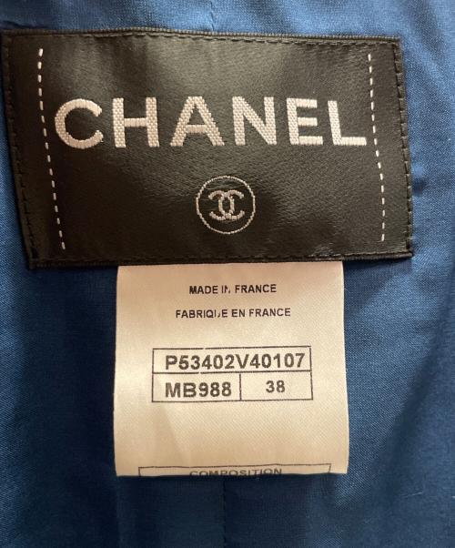 CHANEL（シャネル）CHANEL (シャネル) ココマークボタン ツイードショートジャケット ブルー サイズ:38の古着・服飾アイテム