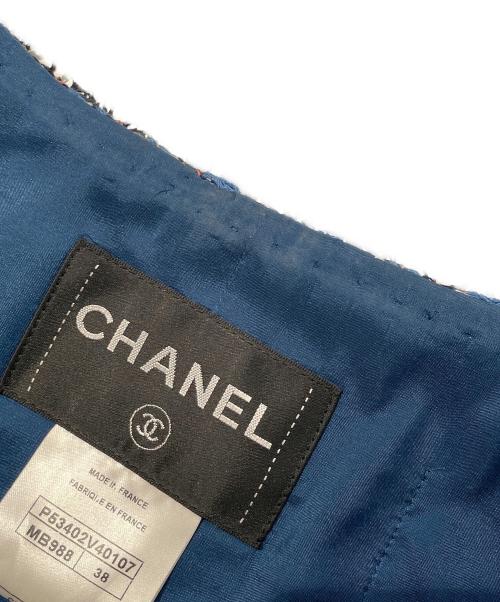 CHANEL（シャネル）CHANEL (シャネル) ココマークボタン ツイードショートジャケット ブルー サイズ:38の古着・服飾アイテム