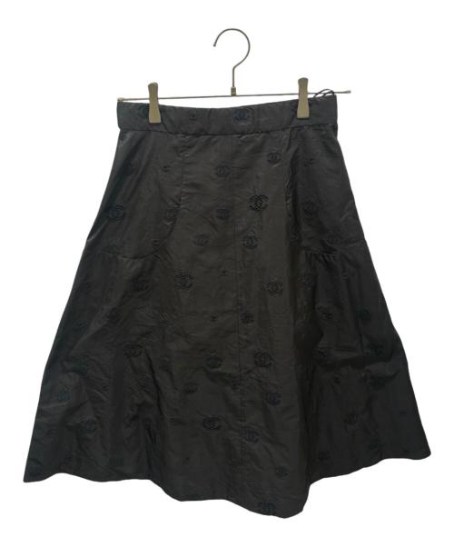 CHANEL（シャネル）CHANEL (シャネル) P60 ココマークミドル丈シルクスカート ブラック サイズ:38の古着・服飾アイテム