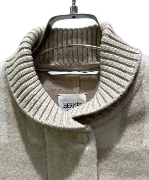 HERMES（エルメス）HERMES (エルメス) レザー切替カシミヤコート ベージュ サイズ:36の古着・服飾アイテム