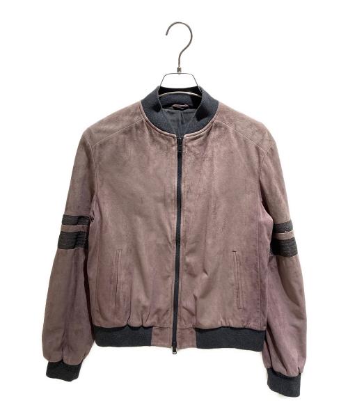 BRUNELLO CUCINELLI（ブルネロクチネリ）BRUNELLO CUCINELLI (ブルネロクチネリ) スエードノーカラージャケット パープル サイズ:38の古着・服飾アイテム