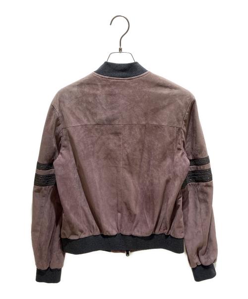 BRUNELLO CUCINELLI（ブルネロクチネリ）BRUNELLO CUCINELLI (ブルネロクチネリ) スエードノーカラージャケット パープル サイズ:38の古着・服飾アイテム