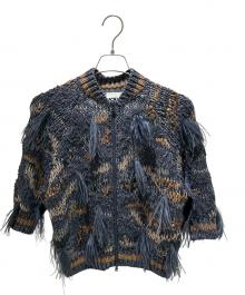 BRUNELLO CUCINELLI（ブルネロクチネリ）の古着「ラメフリンジニットカーディガン」｜ネイビー