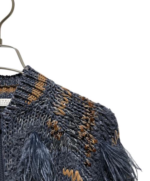 BRUNELLO CUCINELLI（ブルネロクチネリ）BRUNELLO CUCINELLI (ブルネロクチネリ) ラメフリンジニットカーディガン ネイビー サイズ:XSの古着・服飾アイテム