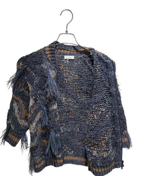 BRUNELLO CUCINELLI（ブルネロクチネリ）BRUNELLO CUCINELLI (ブルネロクチネリ) ラメフリンジニットカーディガン ネイビー サイズ:XSの古着・服飾アイテム