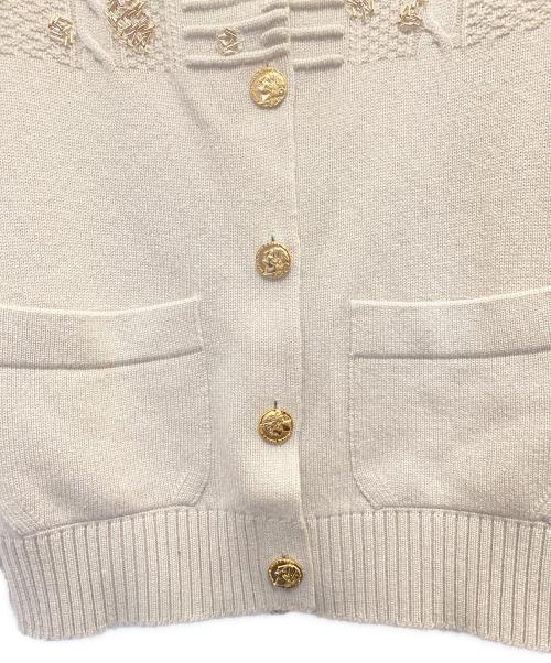 CHANEL（シャネル）CHANEL (シャネル) ビジュービーズ刺繍 カシミヤ ニットカーディガン ベージュ サイズ:36の古着・服飾アイテム