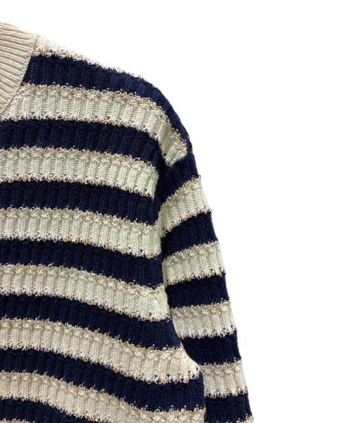 CHANEL（シャネル）CHANEL (シャネル) ココマークスパンコールボーダーニット ネイビー×アイボリー サイズ:38の古着・服飾アイテム