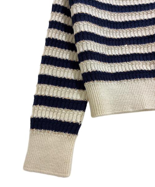 CHANEL（シャネル）CHANEL (シャネル) ココマークスパンコールボーダーニット ネイビー×アイボリー サイズ:38の古着・服飾アイテム