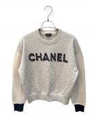 CHANELシャネル）の古着「ラメ切替ロゴニットセーター」｜ベージュ