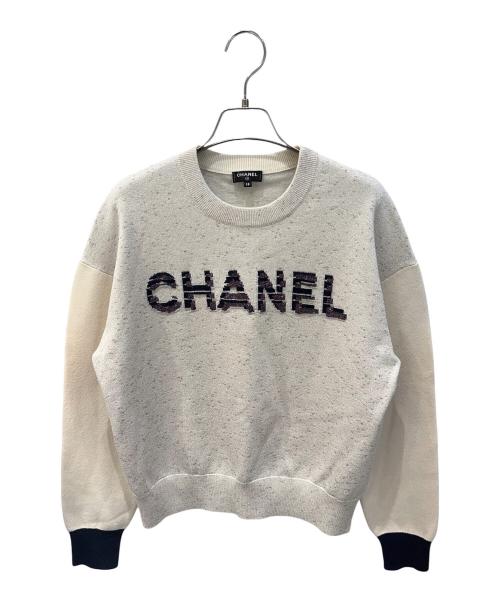 CHANEL（シャネル）CHANEL (シャネル) ラメ切替ロゴニットセーター ベージュ サイズ:38の古着・服飾アイテム