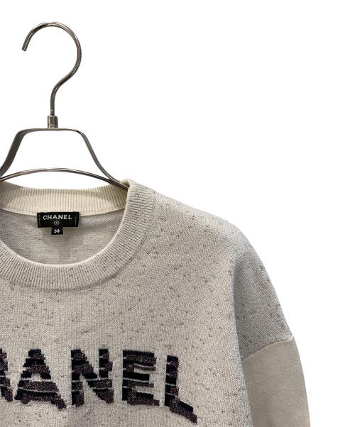 CHANEL（シャネル）CHANEL (シャネル) ラメ切替ロゴニットセーター ベージュ サイズ:38の古着・服飾アイテム