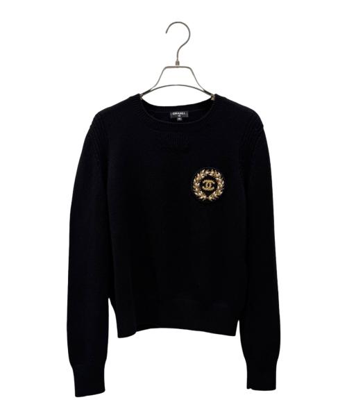 CHANEL（シャネル）CHANEL (シャネル) P64 ココマーク パール装飾ニット ブラック サイズ:40の古着・服飾アイテム