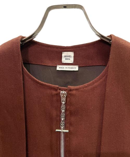 HERMES（エルメス）HERMES (エルメス) リネンノースリーブワンピース ブラウン サイズ:34の古着・服飾アイテム