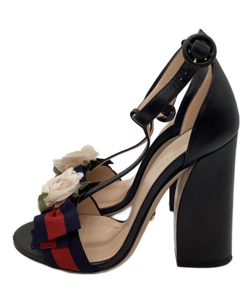 GUCCI（グッチ）GUCCI (グッチ) アンクルストラップパンプス/シェリーライン・フラワーモチーフ ブラック サイズ:SIZE 35/約22.5cmの古着・服飾アイテム