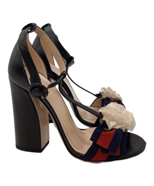 GUCCI（グッチ）GUCCI (グッチ) アンクルストラップパンプス/シェリーライン・フラワーモチーフ ブラック サイズ:SIZE 35/約22.5cmの古着・服飾アイテム