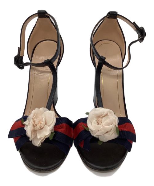 GUCCI（グッチ）GUCCI (グッチ) アンクルストラップパンプス/シェリーライン・フラワーモチーフ ブラック サイズ:SIZE 35/約22.5cmの古着・服飾アイテム