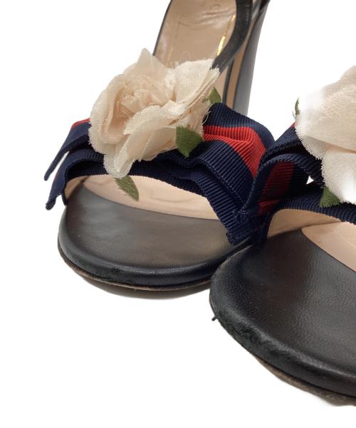 GUCCI（グッチ）GUCCI (グッチ) アンクルストラップパンプス/シェリーライン・フラワーモチーフ ブラック サイズ:SIZE 35/約22.5cmの古着・服飾アイテム