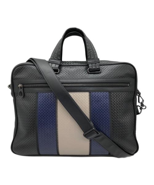 BOTTEGA VENETA（ボッテガベネタ）BOTTEGA VENETA (ボッテガベネタ) イントレチャート　ソフトブリーフケース ブラック×ブルーの古着・服飾アイテム