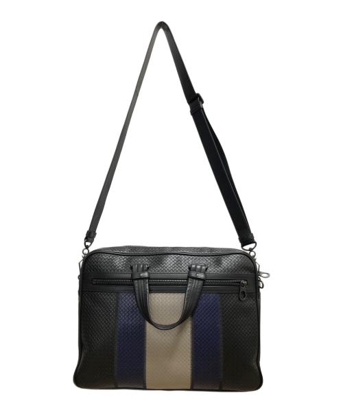 BOTTEGA VENETA（ボッテガベネタ）BOTTEGA VENETA (ボッテガベネタ) イントレチャート　ソフトブリーフケース ブラック×ブルーの古着・服飾アイテム