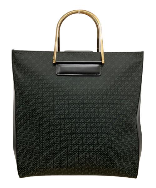 LOEWE（ロエベ）LOEWE (ロエベ) アナグラム メタルハンドル トートバッグ ブラック×グリーン×ゴールドの古着・服飾アイテム