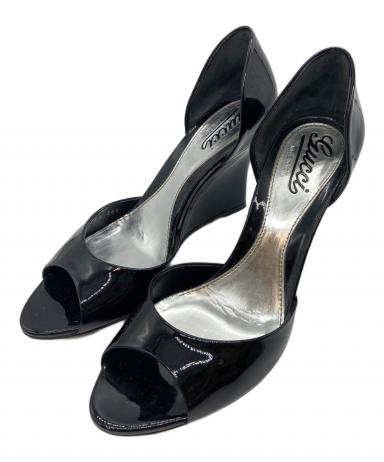 グッチ エナメル パンプス 黒 中古・古着通販】GUCCI (グッチ) エナメルオープントゥーパンプス