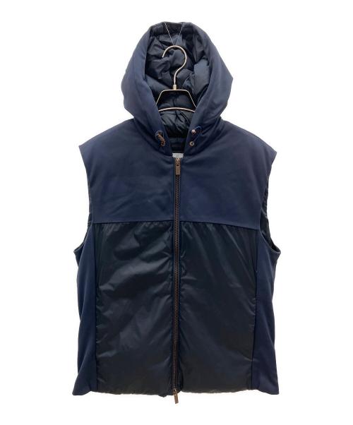 ARMANI COLLEZIONI（アルマーニ コレツィオーニ）ARMANI COLLEZIONI (アルマーニ コレツィオーニ) フーデットダウンベスト ネイビー サイズ:38の古着・服飾アイテム
