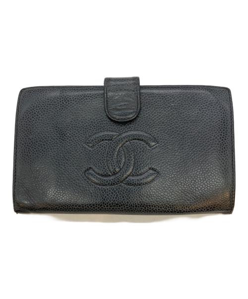 CHANEL（シャネル）CHANEL (シャネル) キャビアスキン 2つ折り財布 ブラックの古着・服飾アイテム