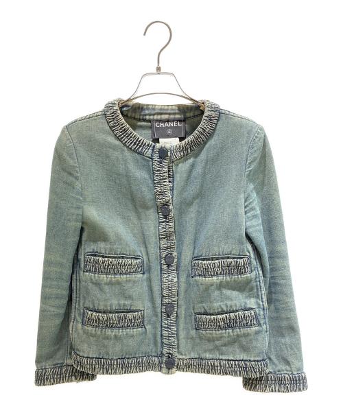 CHANEL（シャネル）CHANEL (シャネル) ノーカラーデニムジャケット　P17115V09672 インディゴ サイズ:34の古着・服飾アイテム