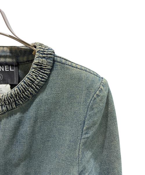CHANEL（シャネル）CHANEL (シャネル) ノーカラーデニムジャケット　P17115V09672 インディゴ サイズ:34の古着・服飾アイテム