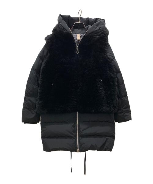 DUNO（デュノ）DUNO (デュノ) シープスキン ファー切替ダウンコート ブラック サイズ:40の古着・服飾アイテム