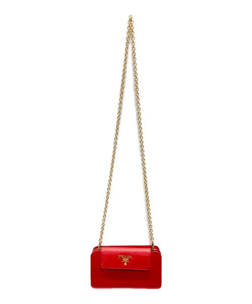 PRADA（プラダ）PRADA (プラダ) サフィアーノ チェーンウォレット レッドの古着・服飾アイテム