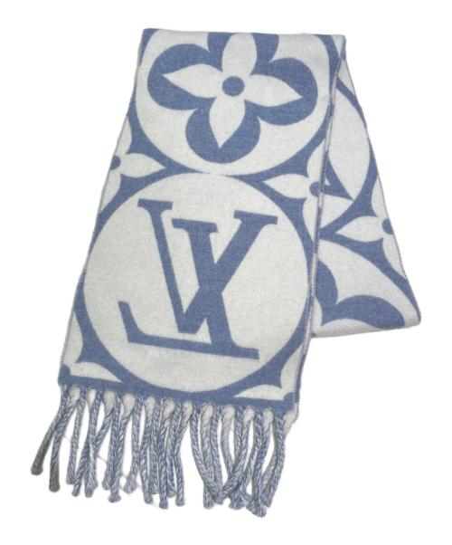 LOUIS VUITTON（ルイ ヴィトン）LOUIS VUITTON (ルイ ヴィトン) LVメダリオンマフラー ホワイト×ブルーの古着・服飾アイテム
