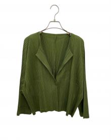 PLEATS PLEASE（プリーツプリーズ）の古着「プリーツカーディガン」｜グリーン