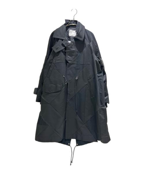 sacai（サカイ）sacai (サカイ) ハンク・ウィリス・トーマス ソリッドミックスコート パッチワークデザイン ウールブレンド オーバーコート/Hank Willis Thomas/Solid Mix Coat ブラック サイズ:1の古着・服飾アイテム