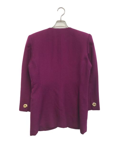 Christian Dior（クリスチャン ディオール）Christian Dior (クリスチャン ディオール) ノーカラーウールジャケット パープル サイズ:Mの古着・服飾アイテム