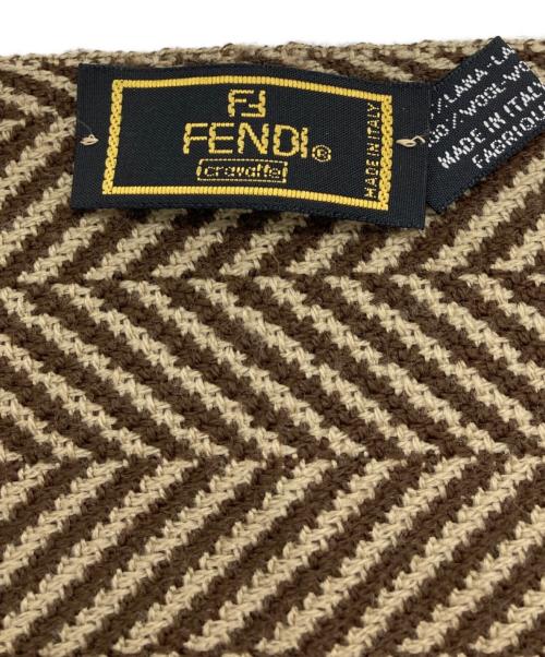 FENDI（フェンディ）FENDI (フェンディ) ヘリンボーンFENDIロゴウールマフラー ベージュの古着・服飾アイテム